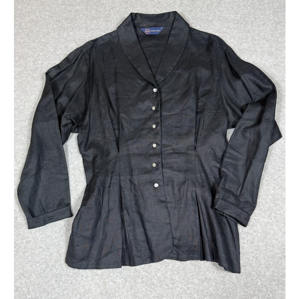 Kenneth Gordon Womens Size 8 Irish Linen Black Button Up